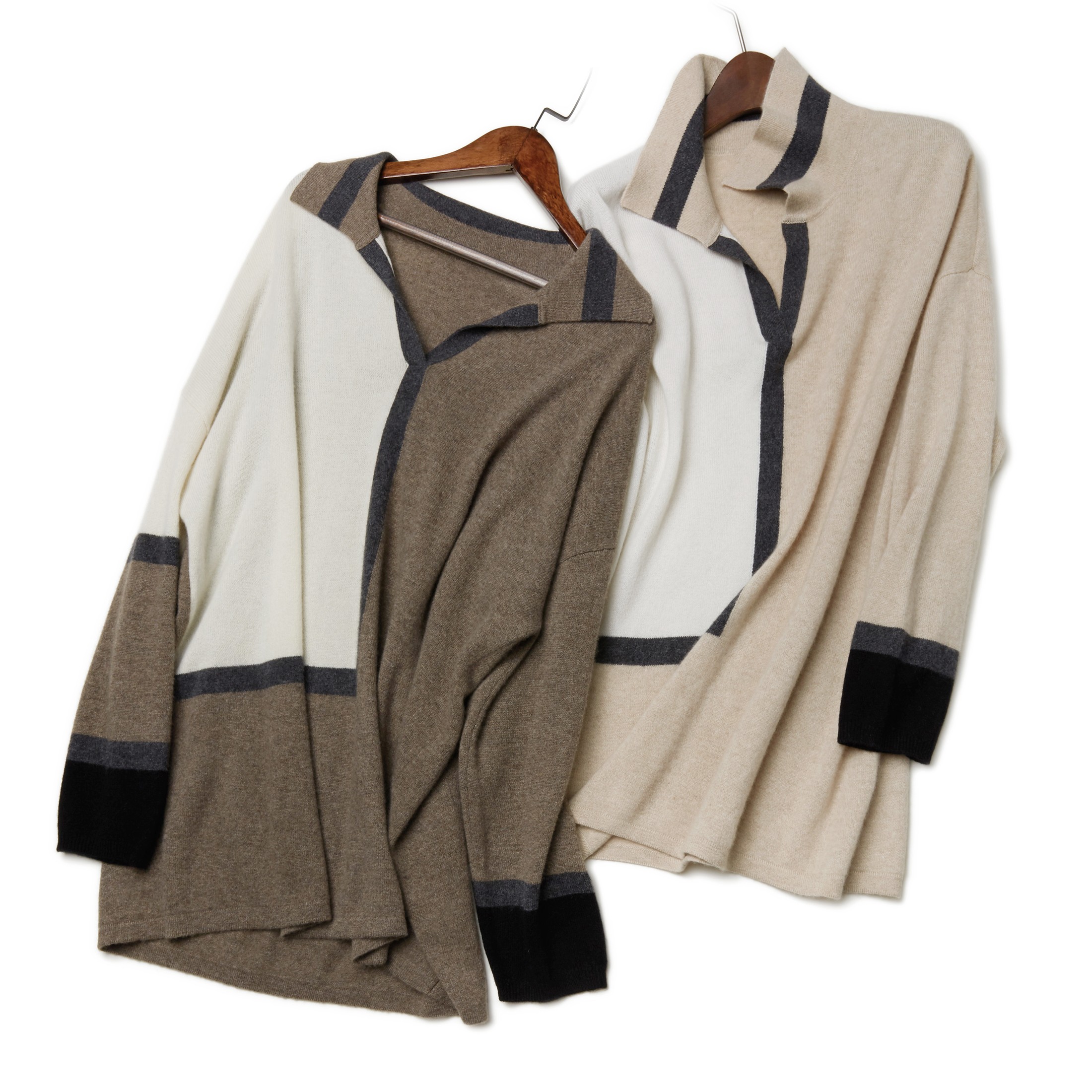 LEMAER乐玛尔 英国客户定制CASHMERE拼色POLO领设计落肩羊绒套衫