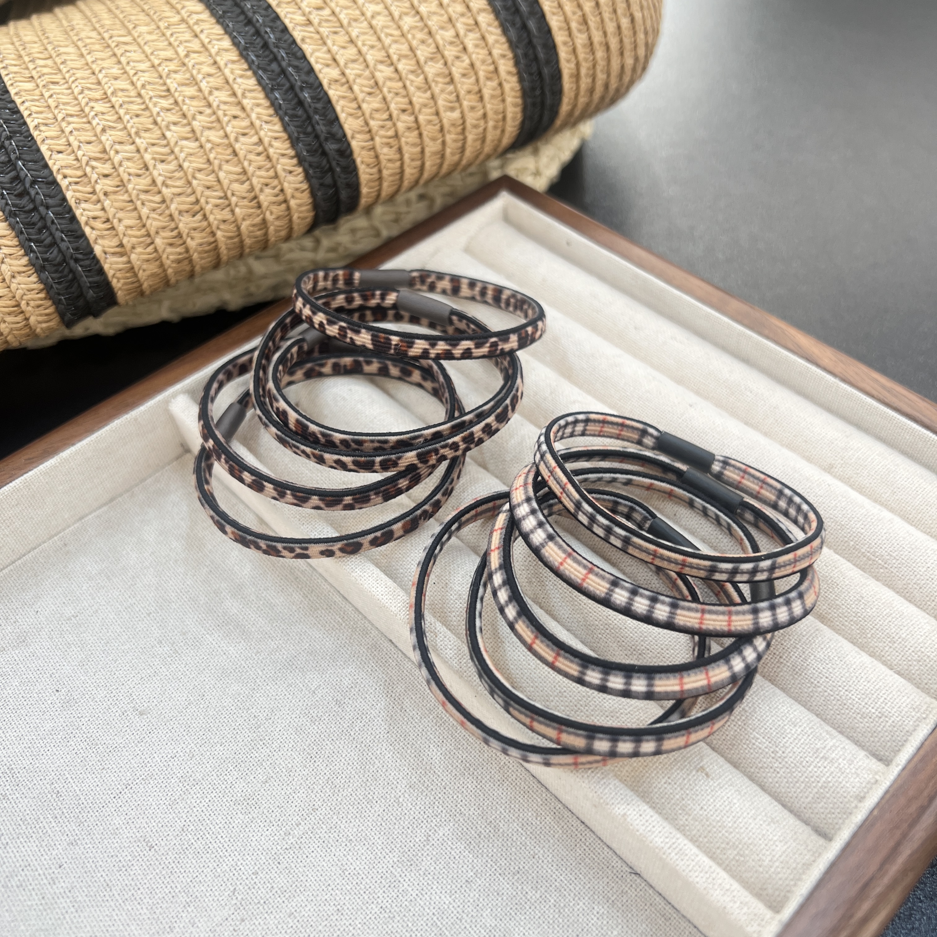 FS-41韩版简约小众10根装经典豹纹条纹高弹力发绳扎马尾发圈