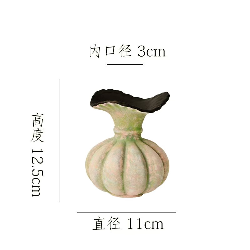 【苔点绿-花瓣福袋小号】无孔水培桌面陶瓷花瓶干花鲜花