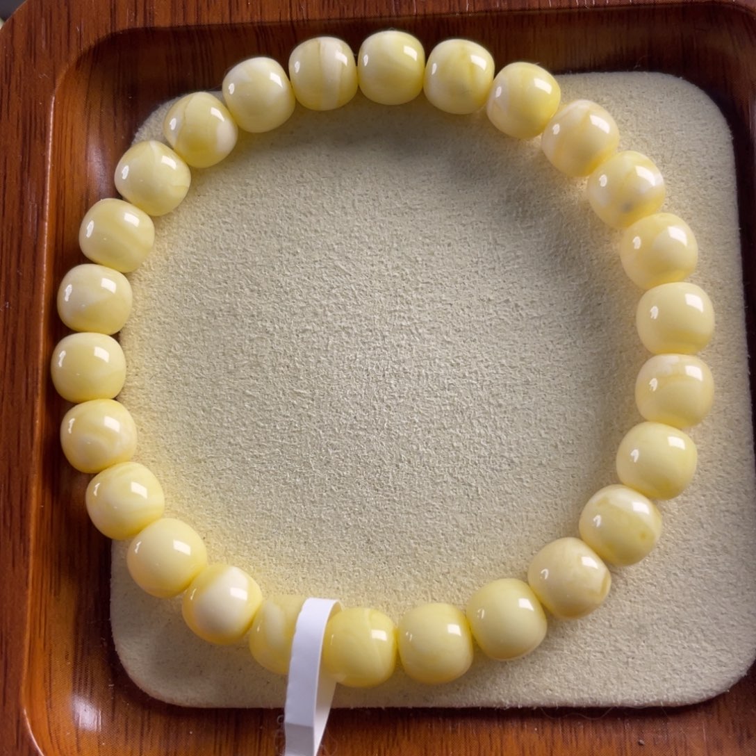 琥珀未镶嵌手链8mm糯白满蜡少纹