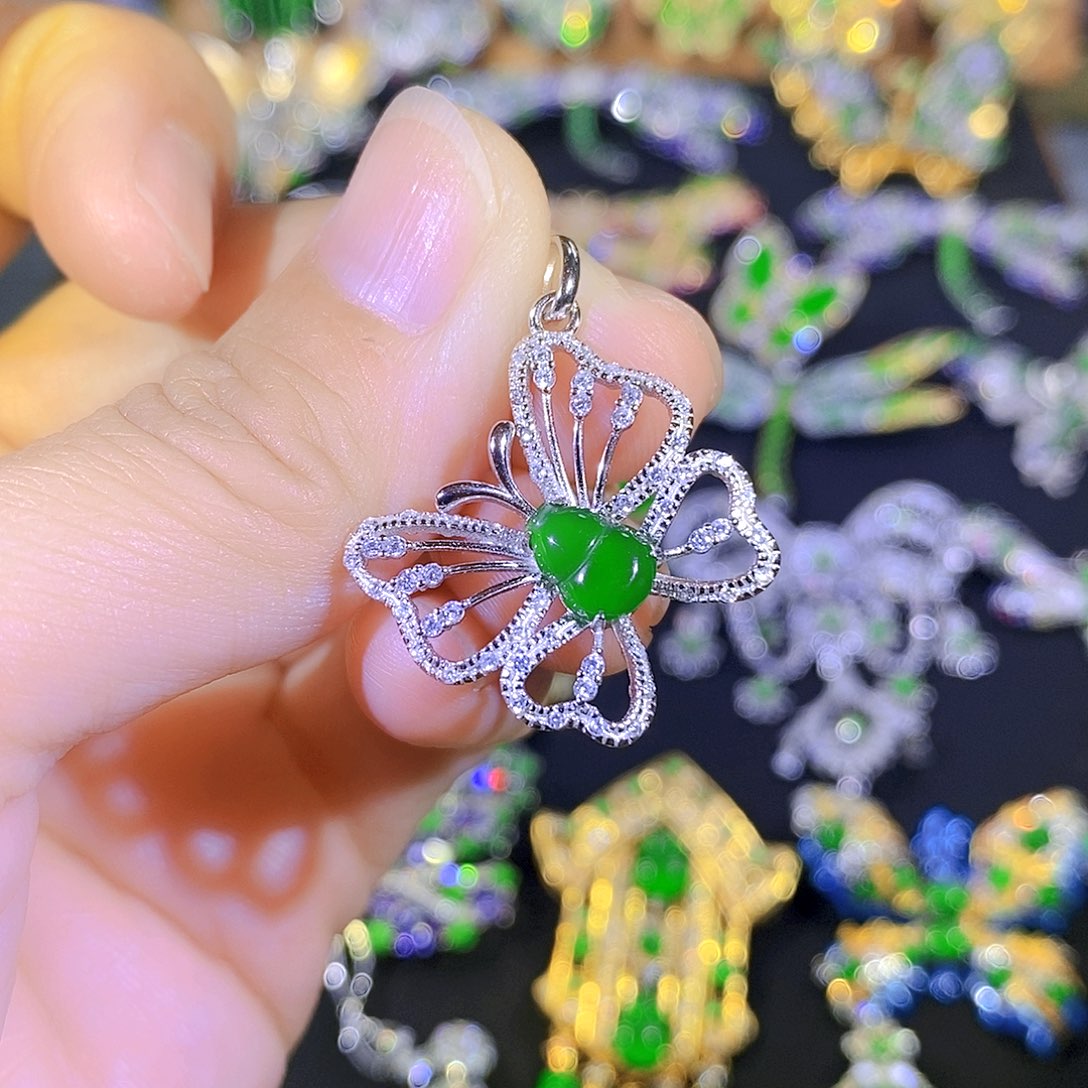 吊坠(不含链)银S925镶嵌翡翠