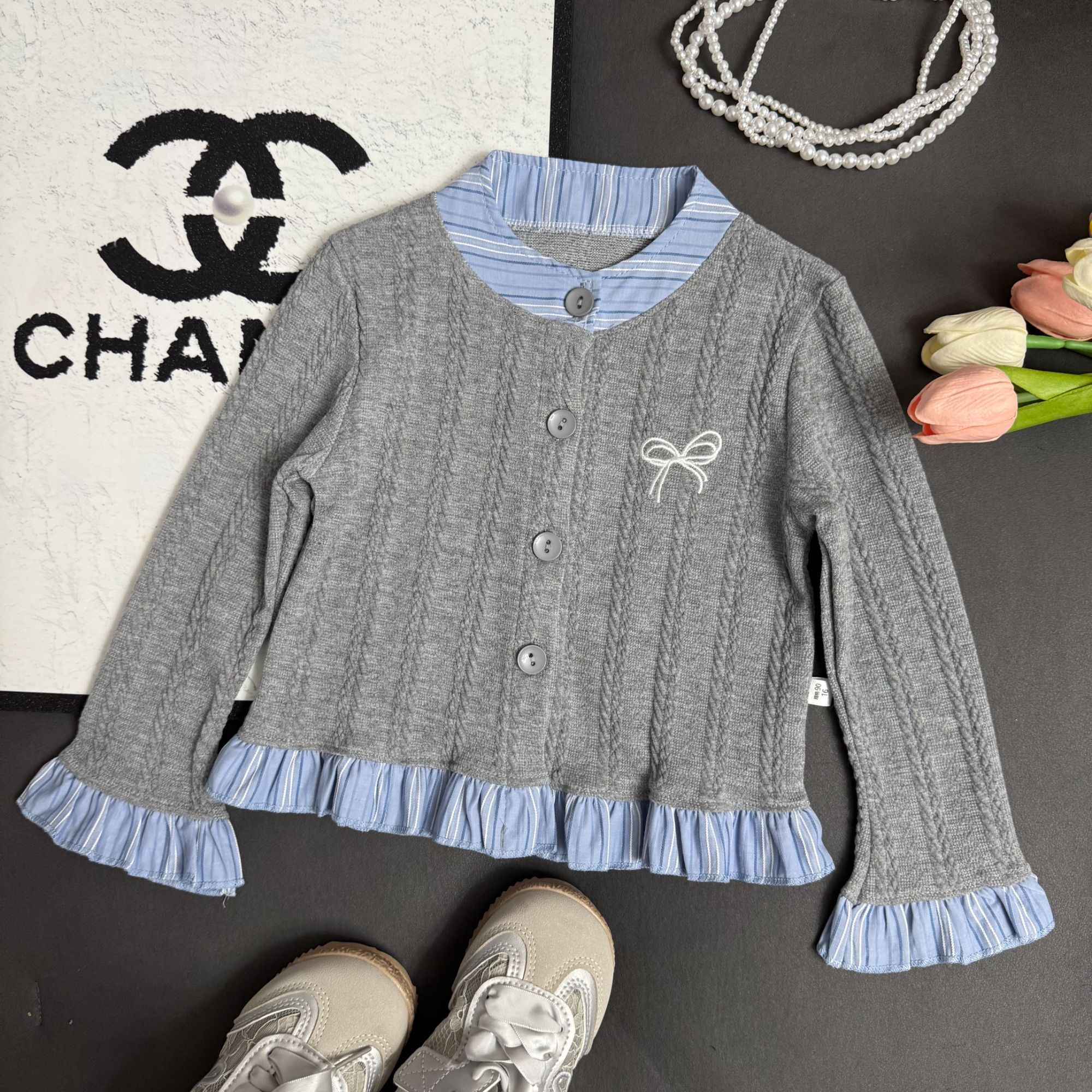 2025新款女童秋款开衫韩版毛衣可爱花边潮流纯色上衣