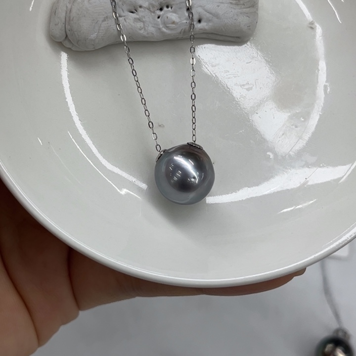 银S925镶嵌套链海水珍珠12-13