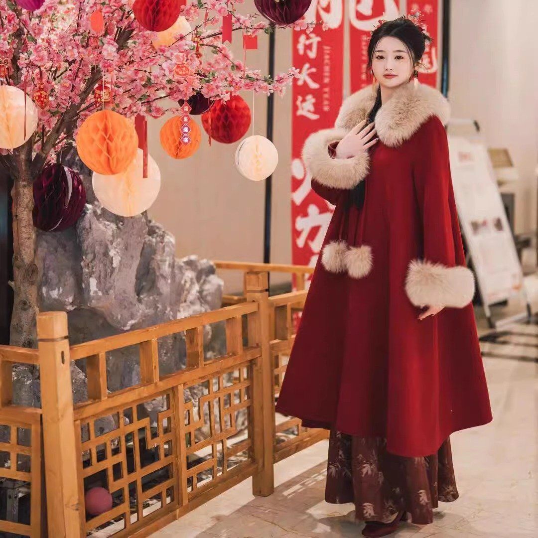 新年战袍新娘结婚红色呢大衣订婚本命年毛呢外套2025秋冬圣诞战袍