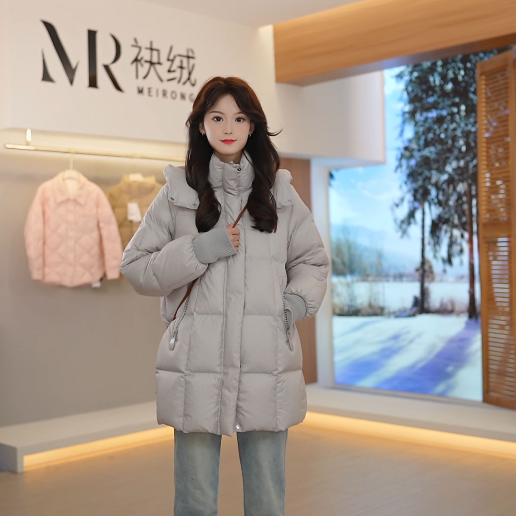 【MR·袂绒】90绒中长款羽绒服女2025新款连帽加厚秋冬保暖百搭外套3