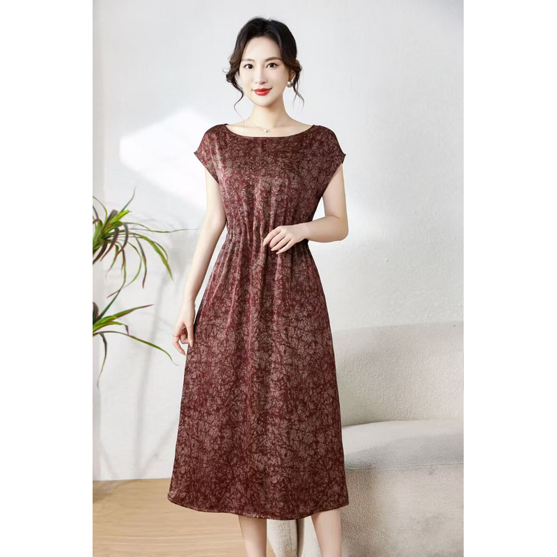 贵夫人 高端气质夏季时尚轻奢亲肤透气中长款连衣裙