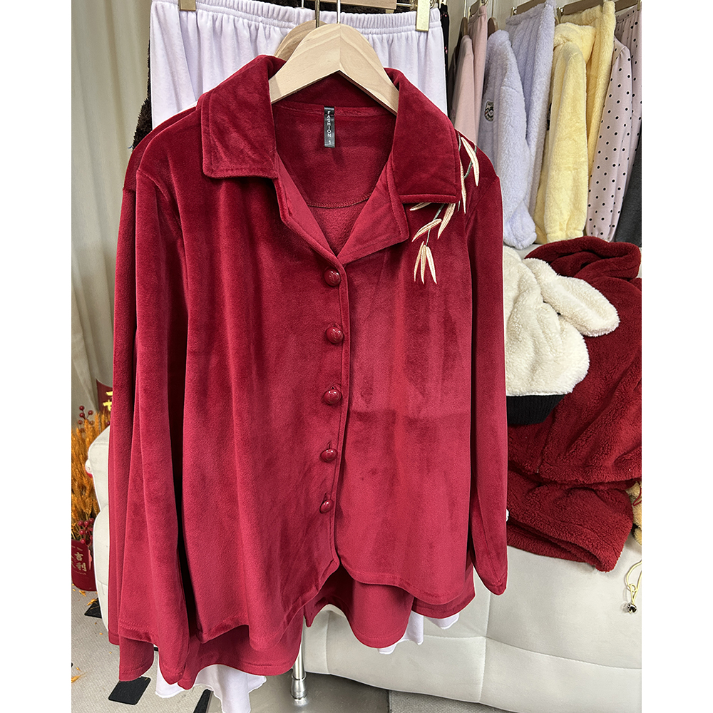 【情侣款】金枝玉叶高级红色海岛绒睡衣