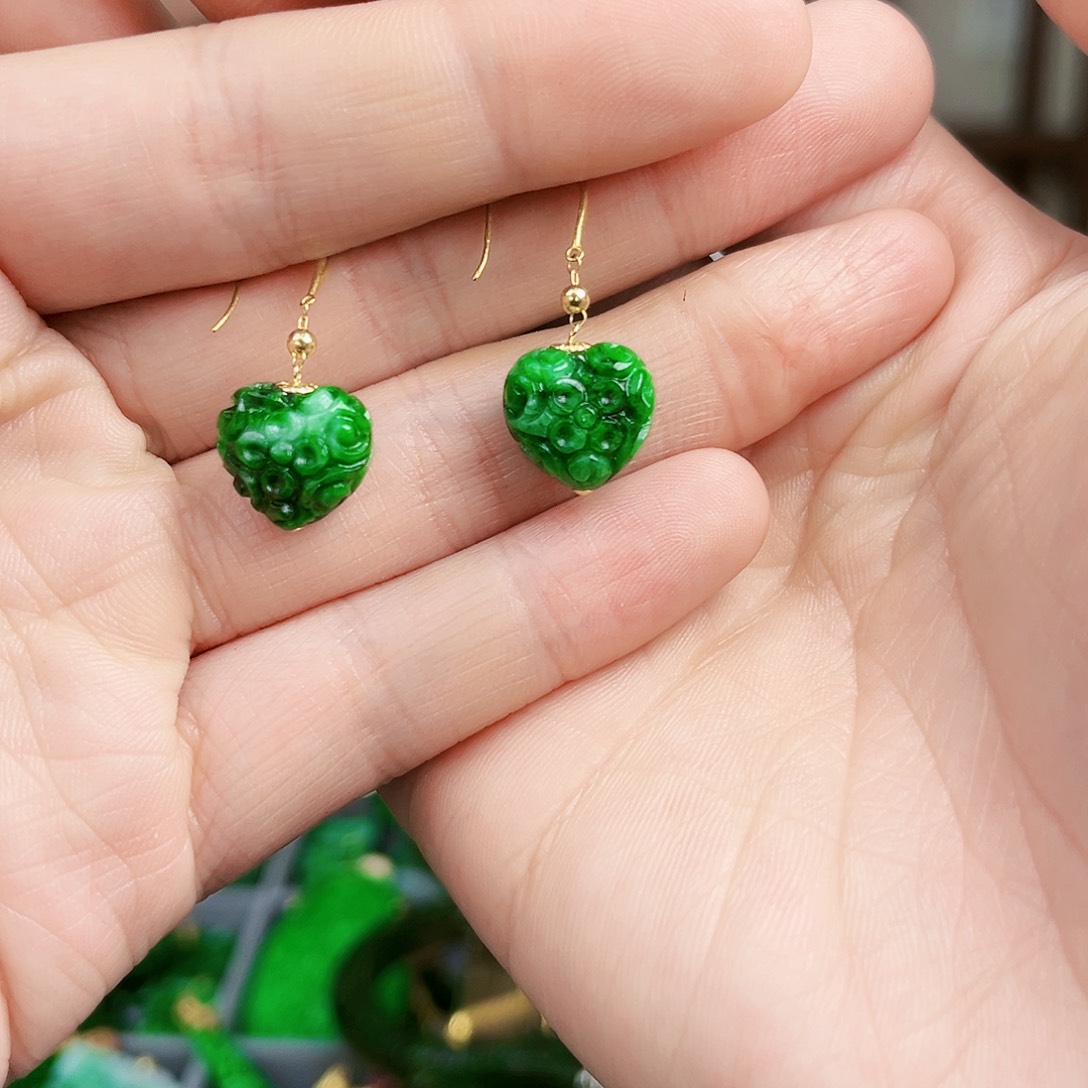 翡翠耳饰18K金镶嵌耳饰