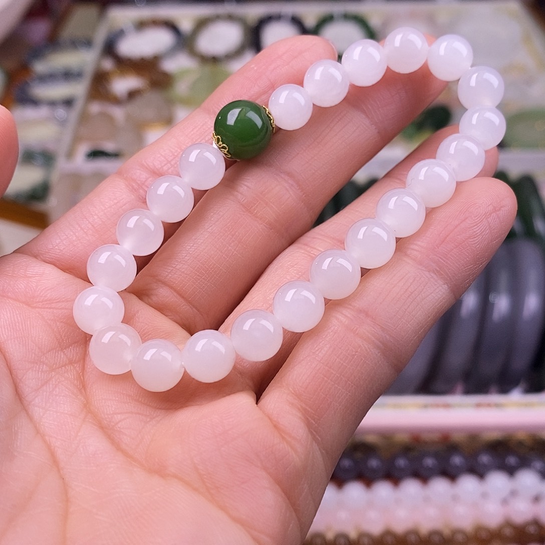 颈饰未镶嵌和田玉白玉8mm手串