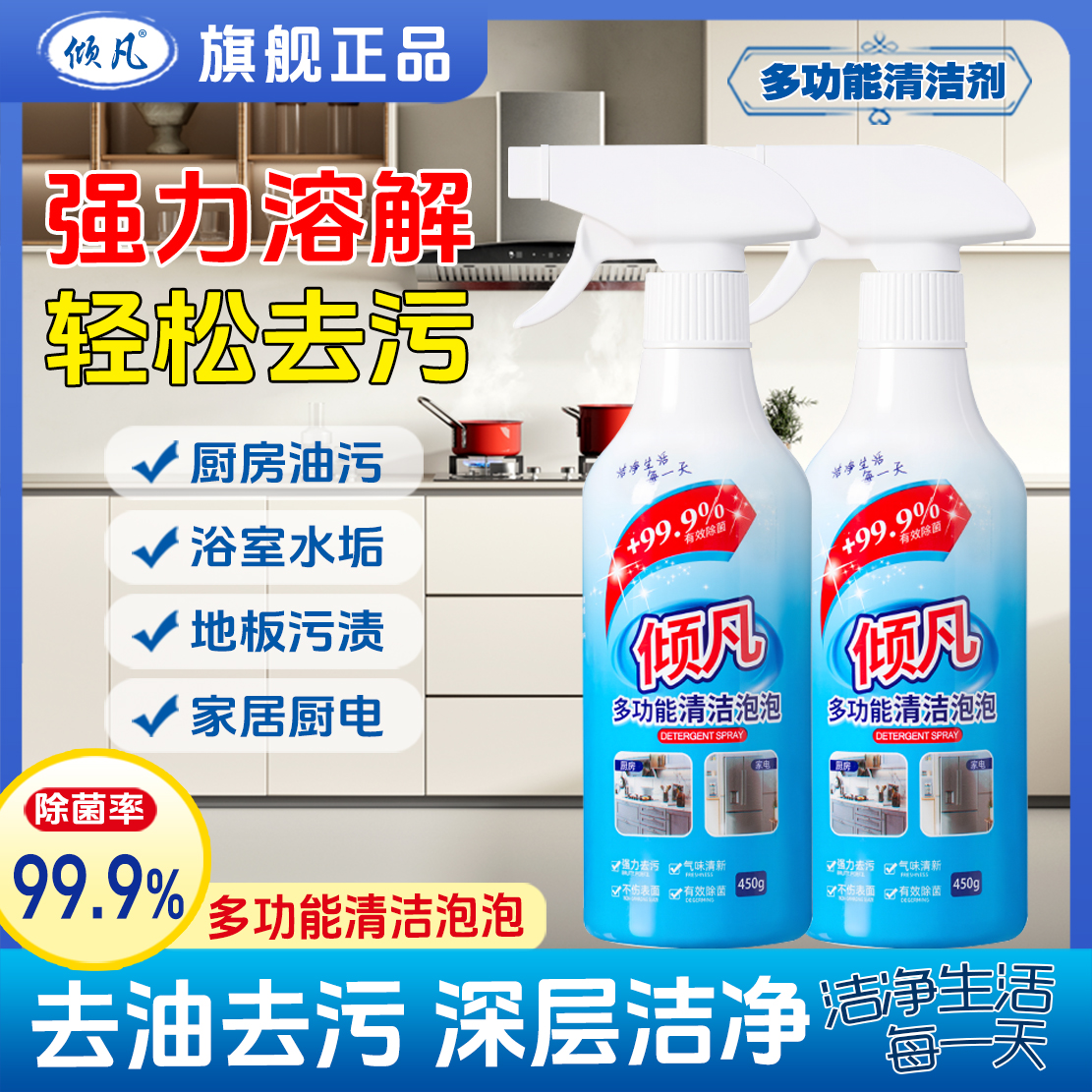 【大扫除必备】多功能清洁剂多效合一厨房去油污清洁剂玻璃水垢去污商品图