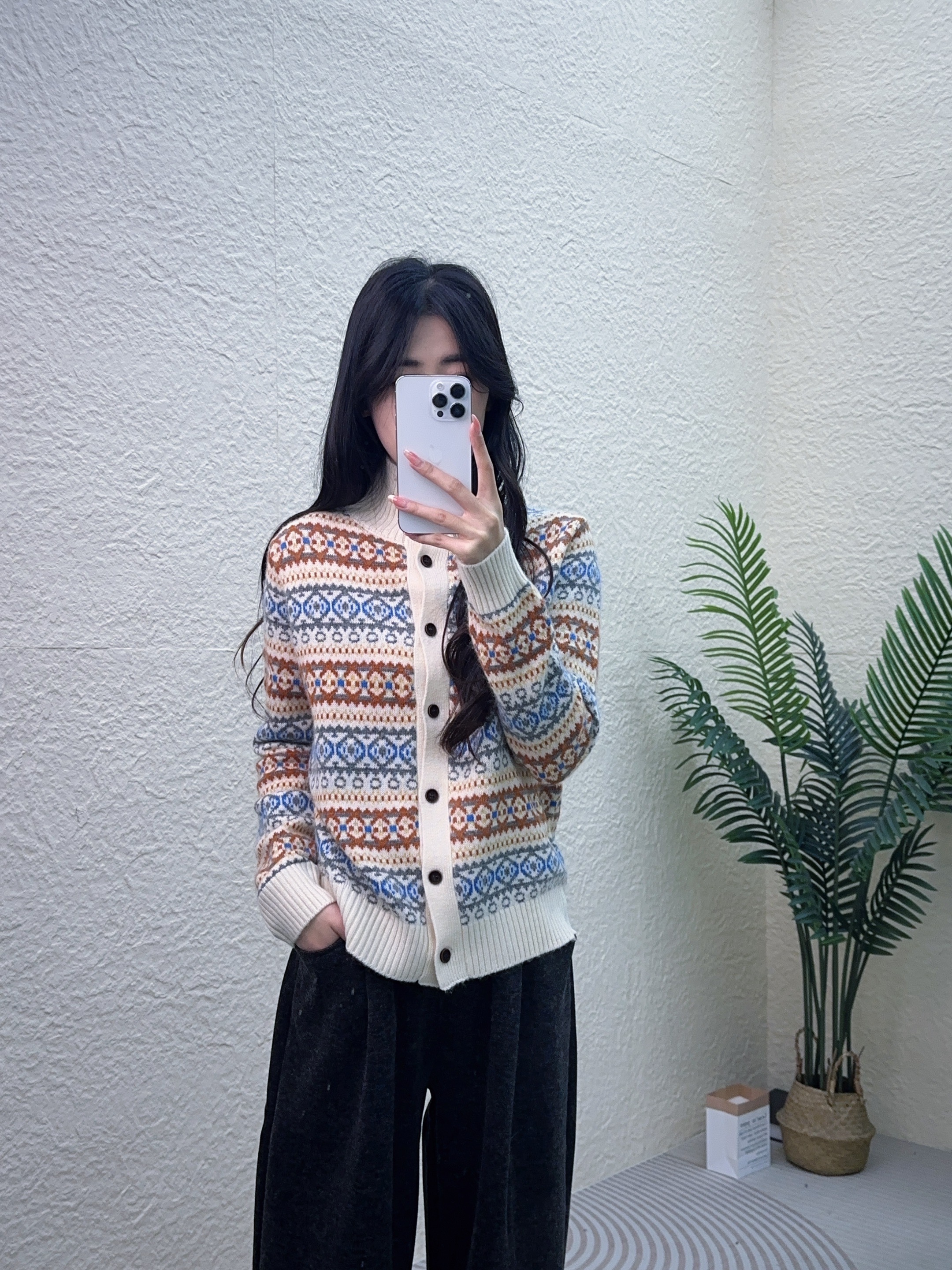 【硬货】5151时尚休闲图腾针织高领秋冬费尔岛刺绣毛衣盘扣开衫