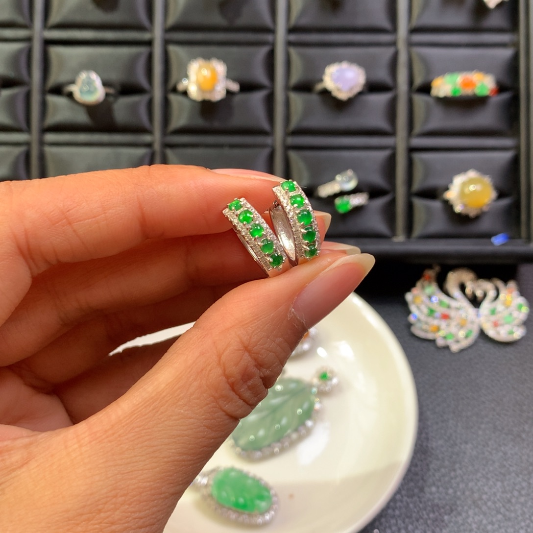 翡翠银S925镶嵌耳饰