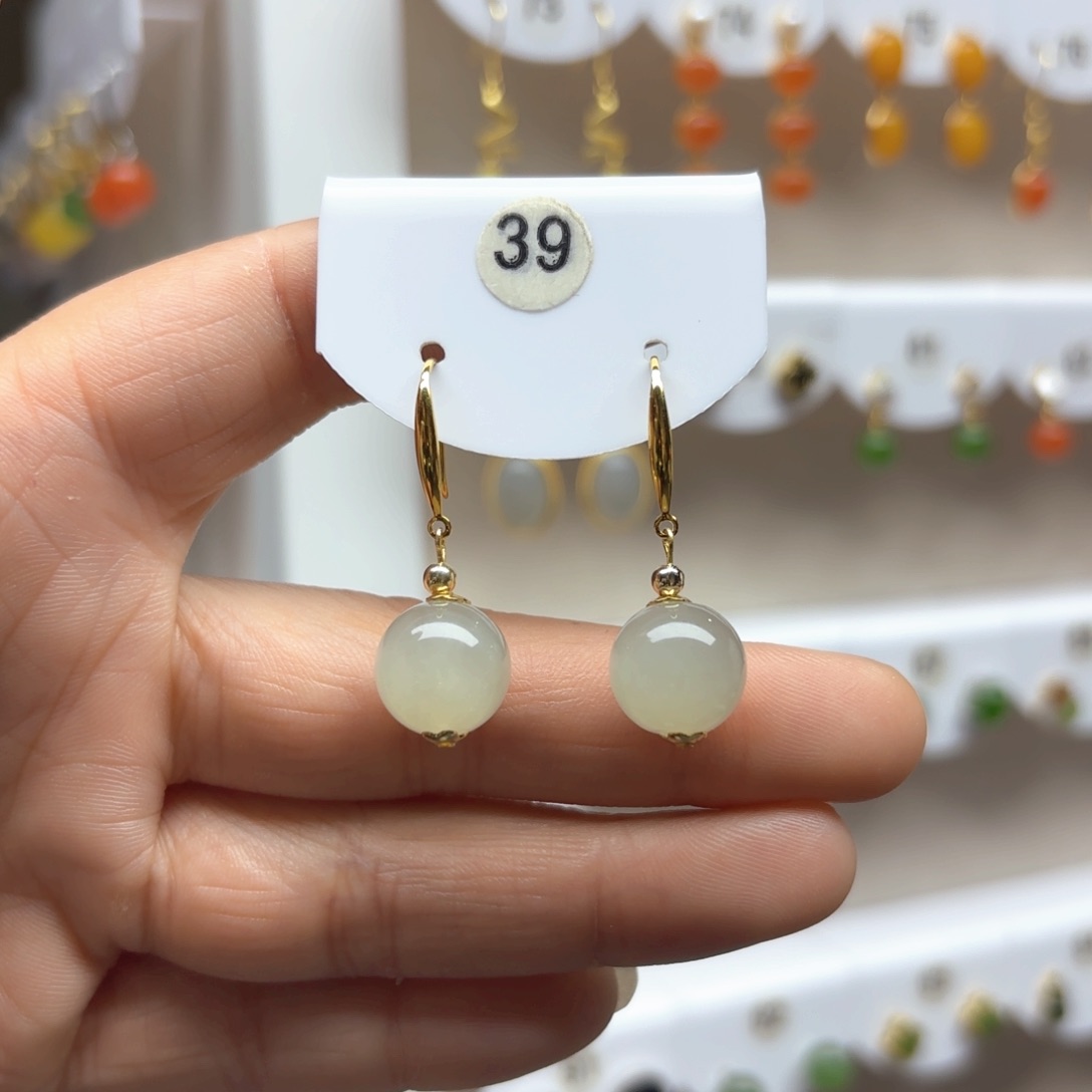 和田玉耳饰银S925镶嵌