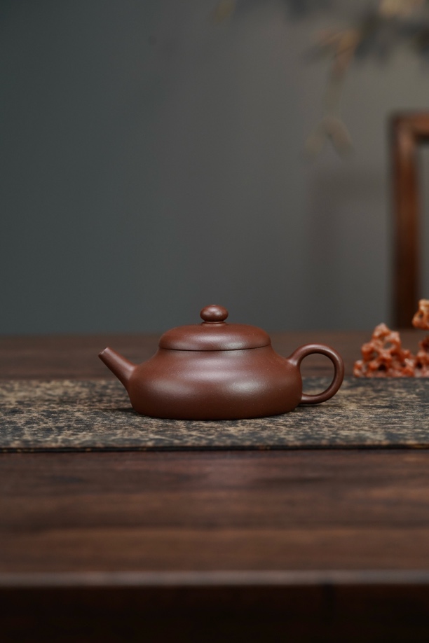 陈柯伊作品底槽清静乐小容量红泥水平壶紫砂大口壶紫砂壶茶具泥壶