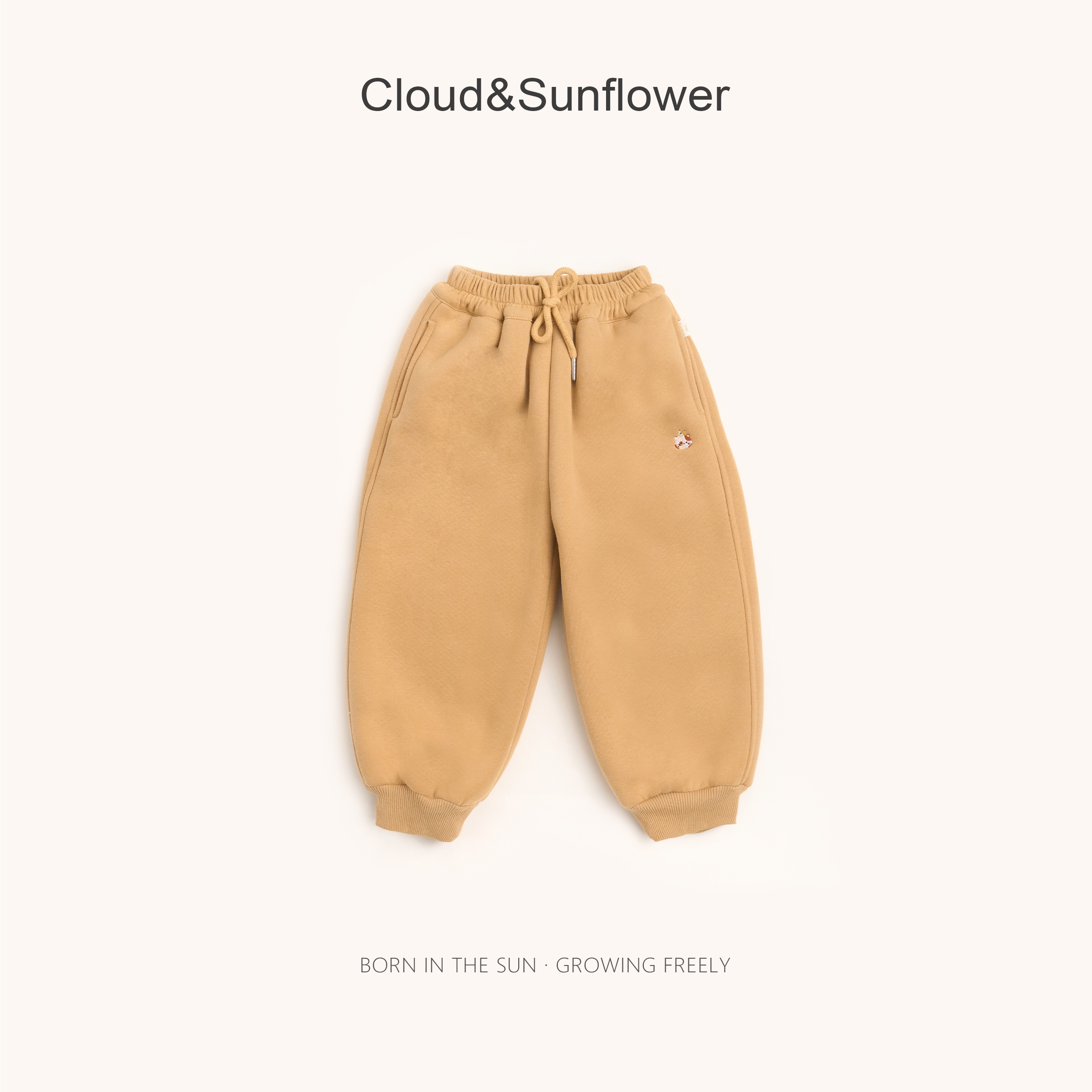 【云朵小葵】女童冬季新款年款保暖小猫刺绣加厚抽绳束脚裤992128