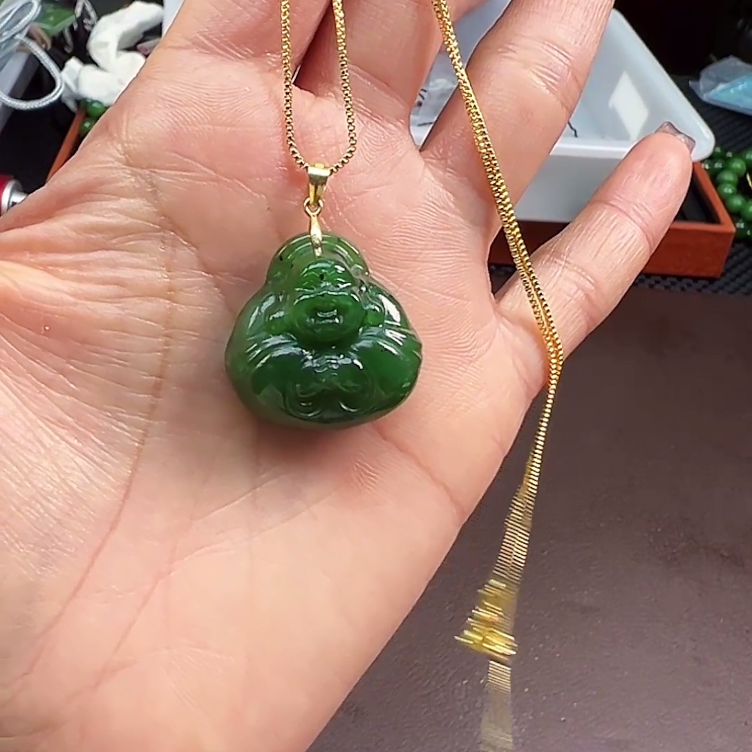 和田玉（碧玉）银S925镶嵌颈饰