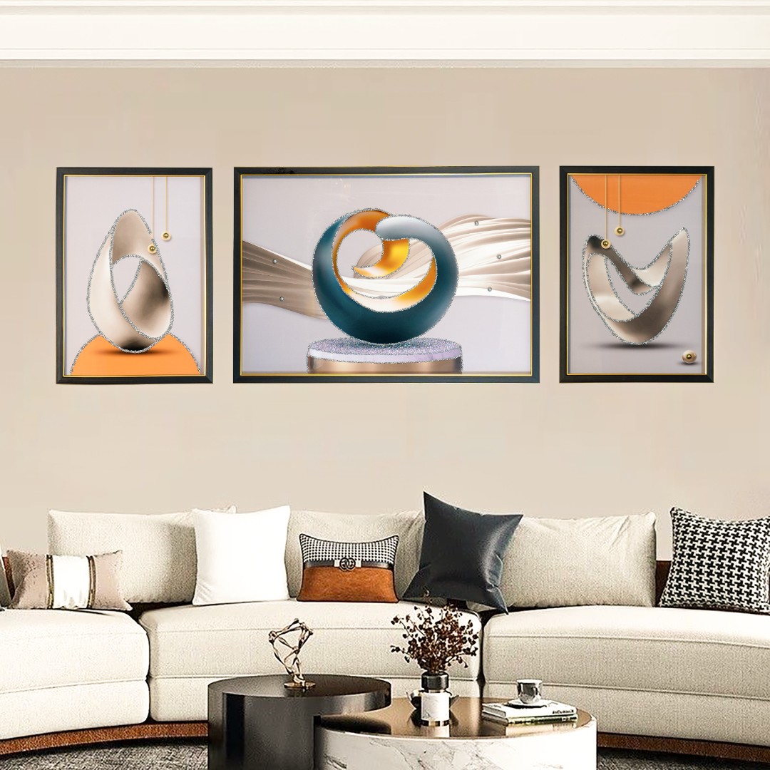 M14轻奢现代简约客厅装饰画三联画沙发背景墙挂画大气实物画