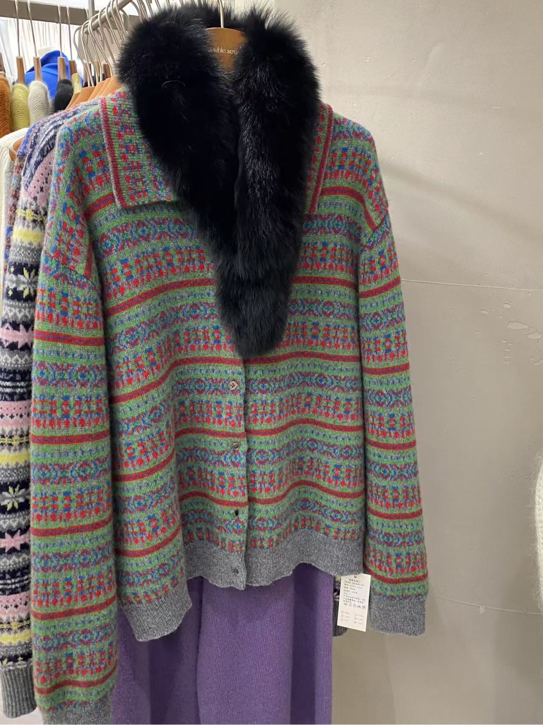 ZLAbout-us【冬季上新】韩国东大门花撞色翻领针织开衫毛衣女88638