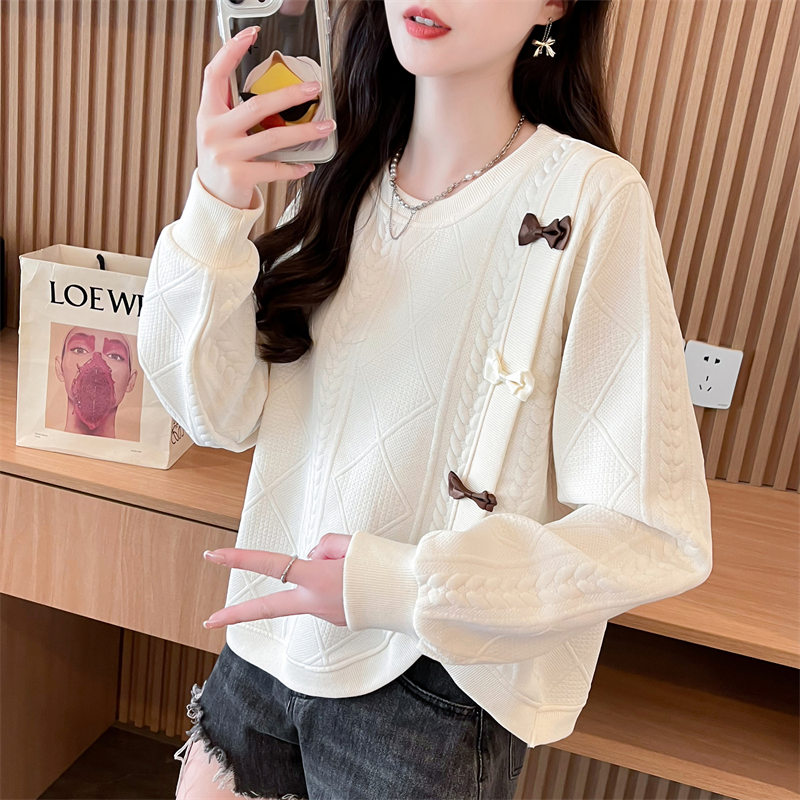 卫衣女长袖春秋新款提花设计感小众百搭减龄显瘦气质别致上衣ins