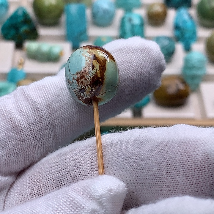 绿松石未镶嵌珠宝奇石直径15特色水波纹老型珠4.3克