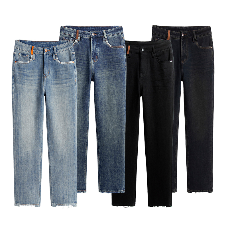 RAIN.CUN笙歌·秋冬加绒高腰百搭休闲九分裤弹力烟管裤牛仔裤11082