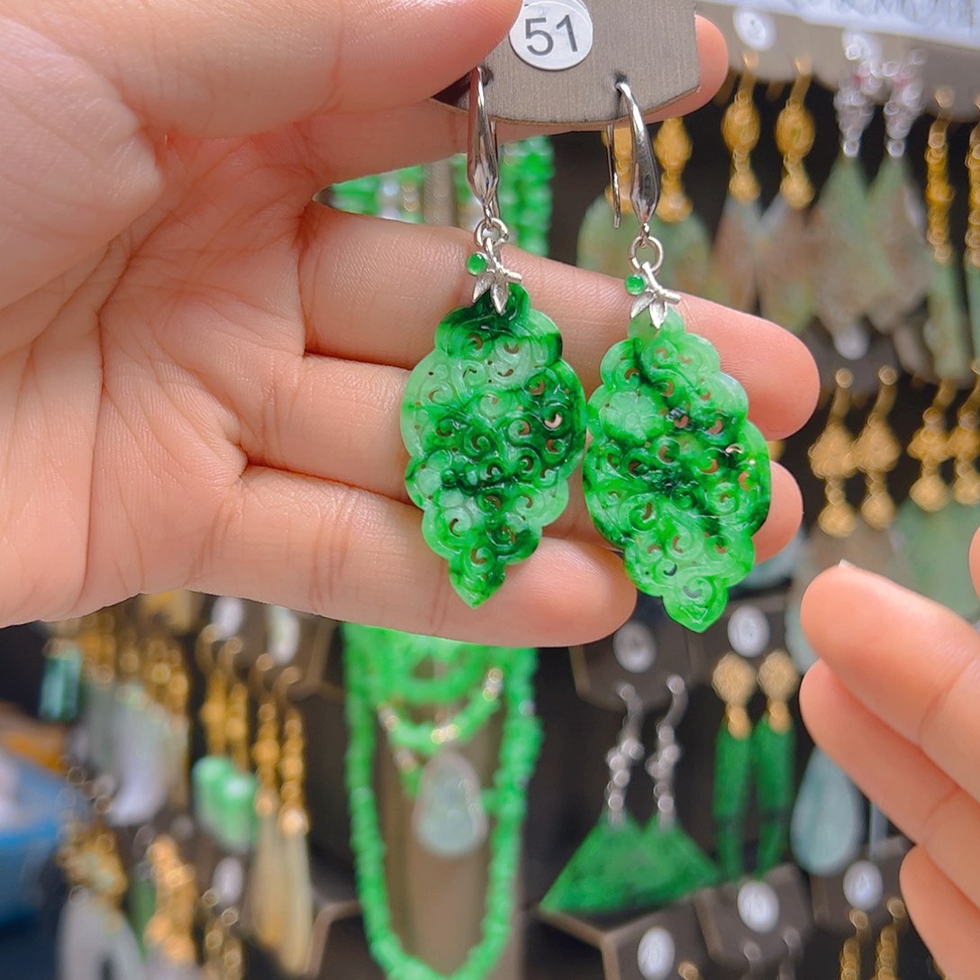 银S925镶嵌翡翠耳饰