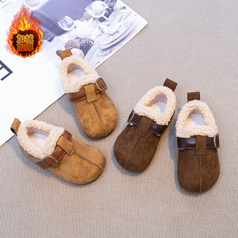 女童加绒勃肯鞋2025冬季新款儿童洋气软底二棉女宝保暖毛毛棉鞋 