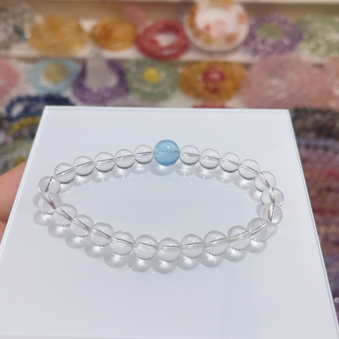 未镶嵌水晶手链9m海蓝宝7m白水晶diy