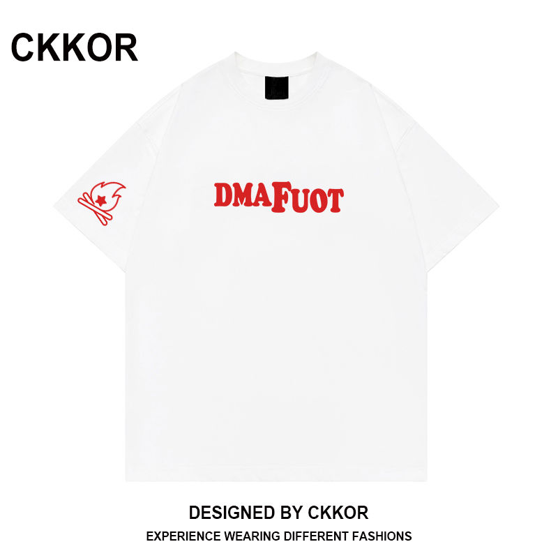 CKKOR夏季新款爆款男女同款短袖潮牌宽松美式复古设计感情侣上衣