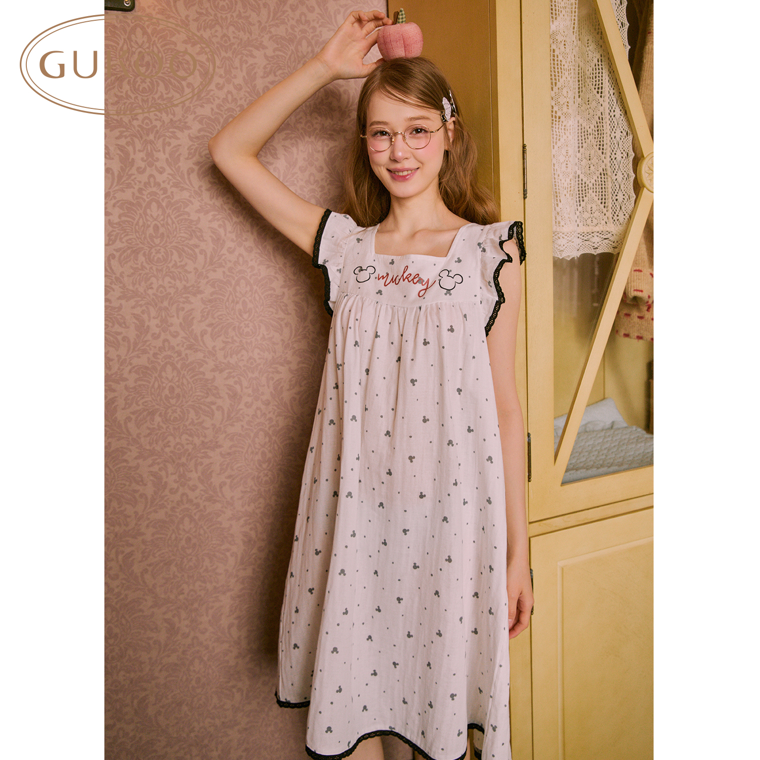 Gukoo果壳/迪士尼米奇联名纯棉睡裙夏季新款家居服女