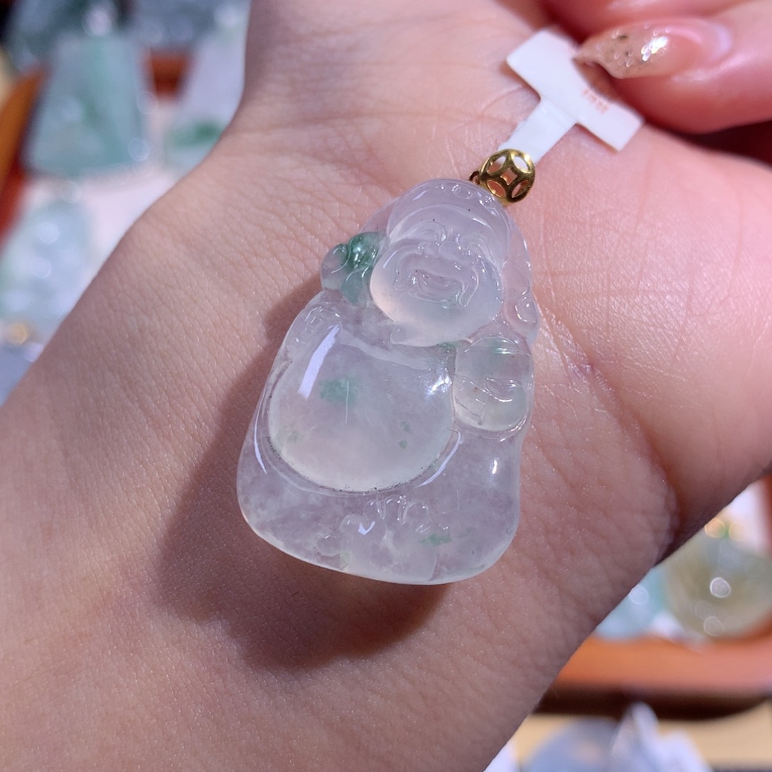 翡翠颈饰18K金镶嵌冰飘花财财