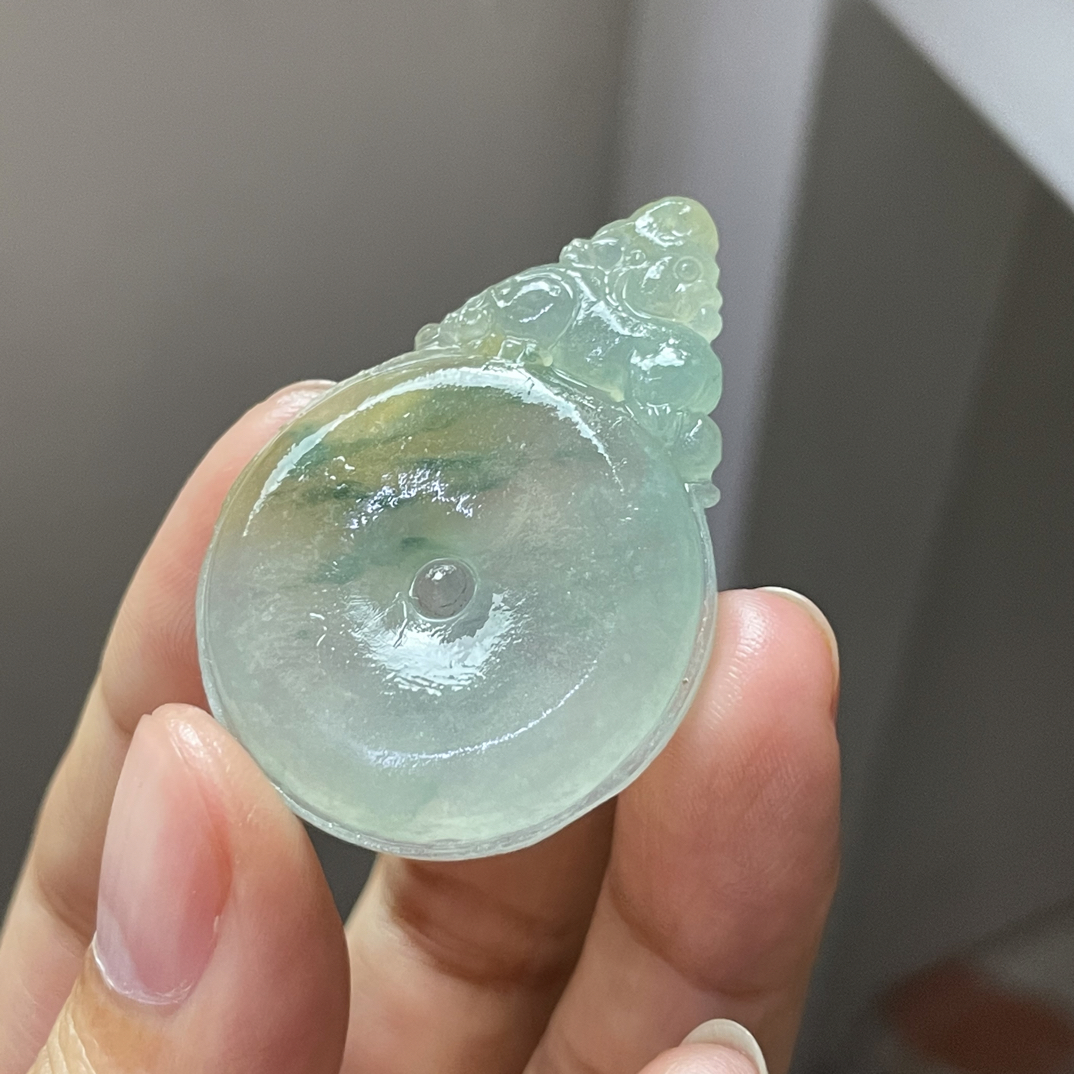 天然翡翠毛货自然光实拍种老冰透三彩特色平安扣吊坠