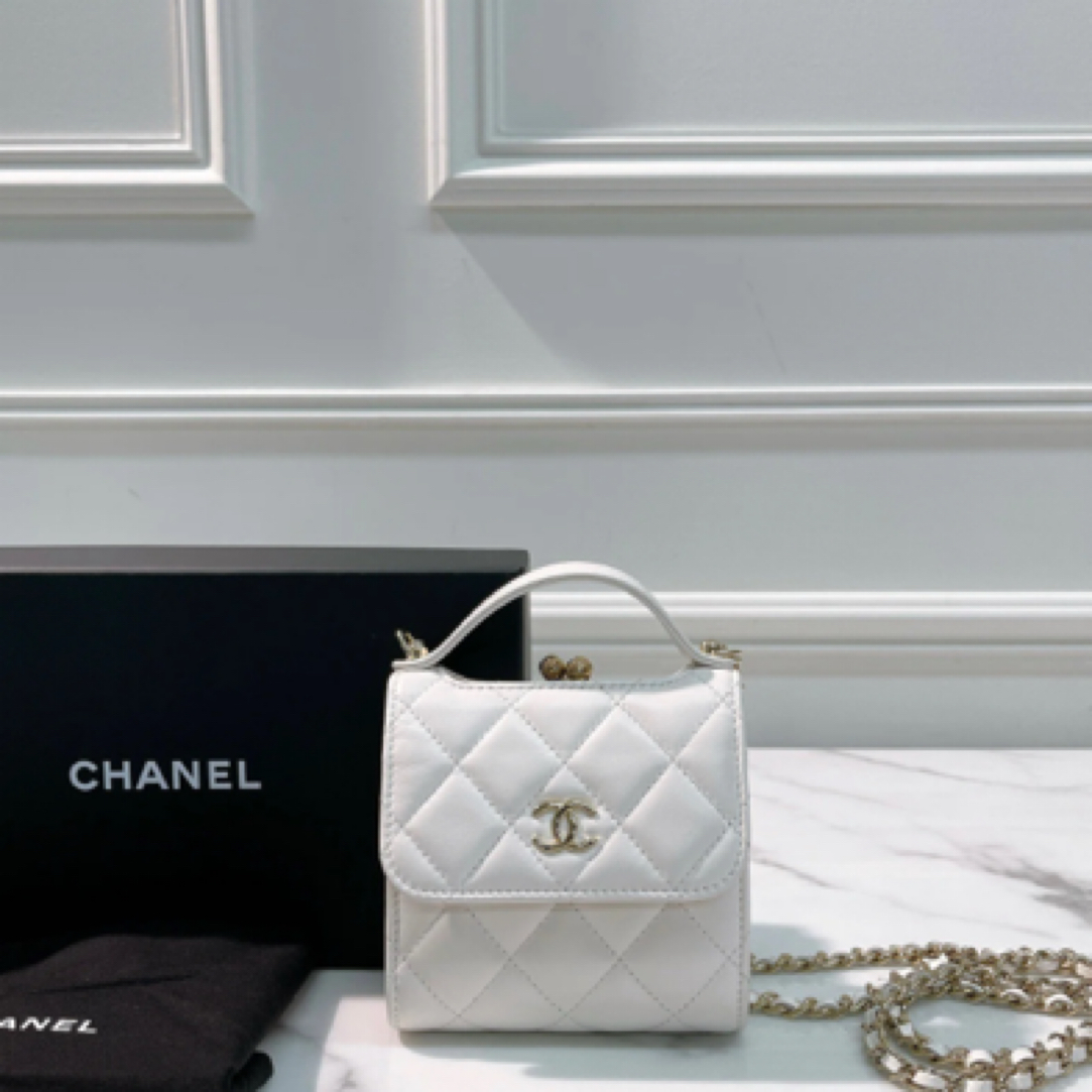99新 Chanel/香奈儿 白金手柄娃口小废单肩包/27645 经典 ins时尚