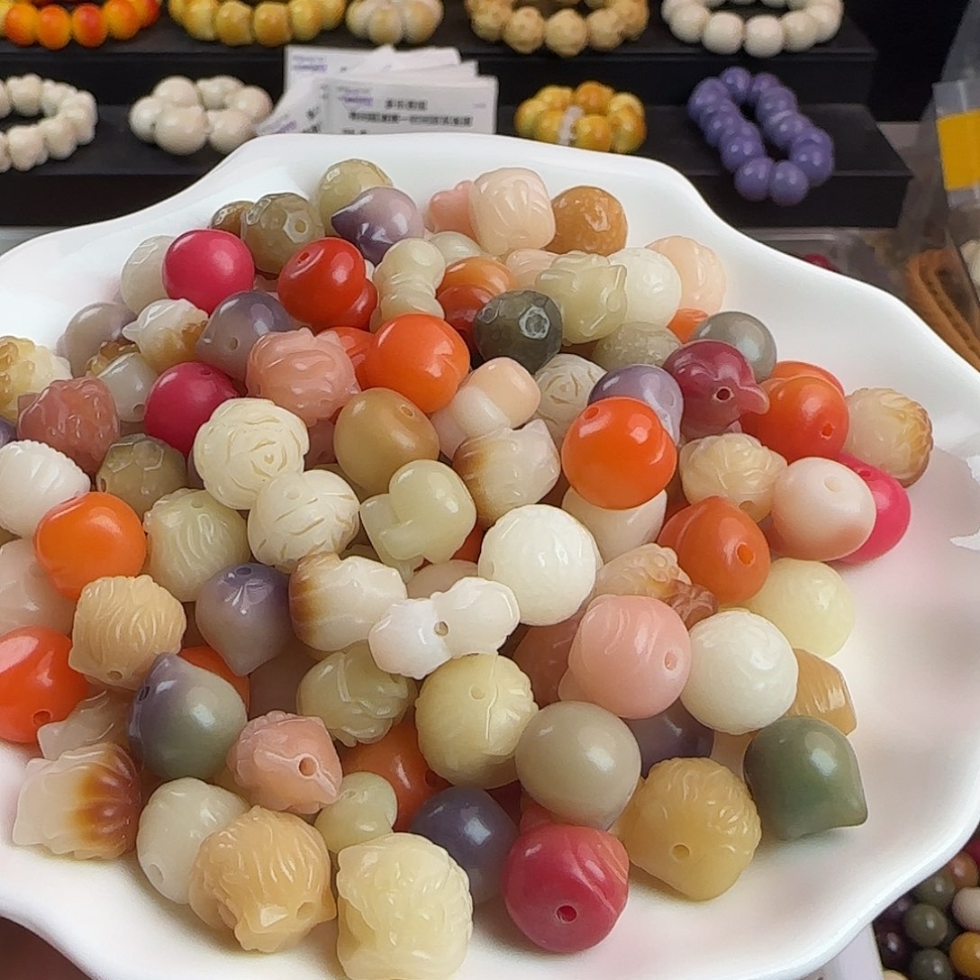 菩提根/象牙果手串卡12雕刻件混锅100颗批发