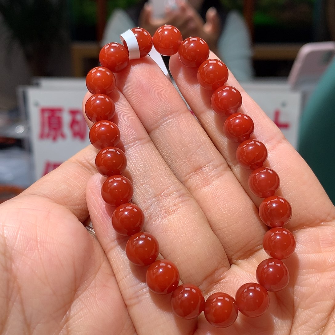 南红玛瑙保山原矿8mm柿子红手串未镶嵌