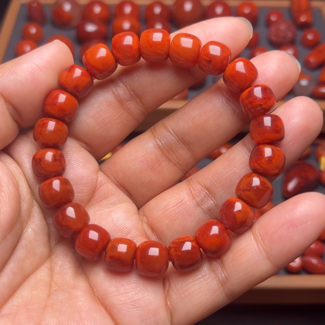 南红玛瑙配饰未镶嵌火焰纹老型手串卡9mm