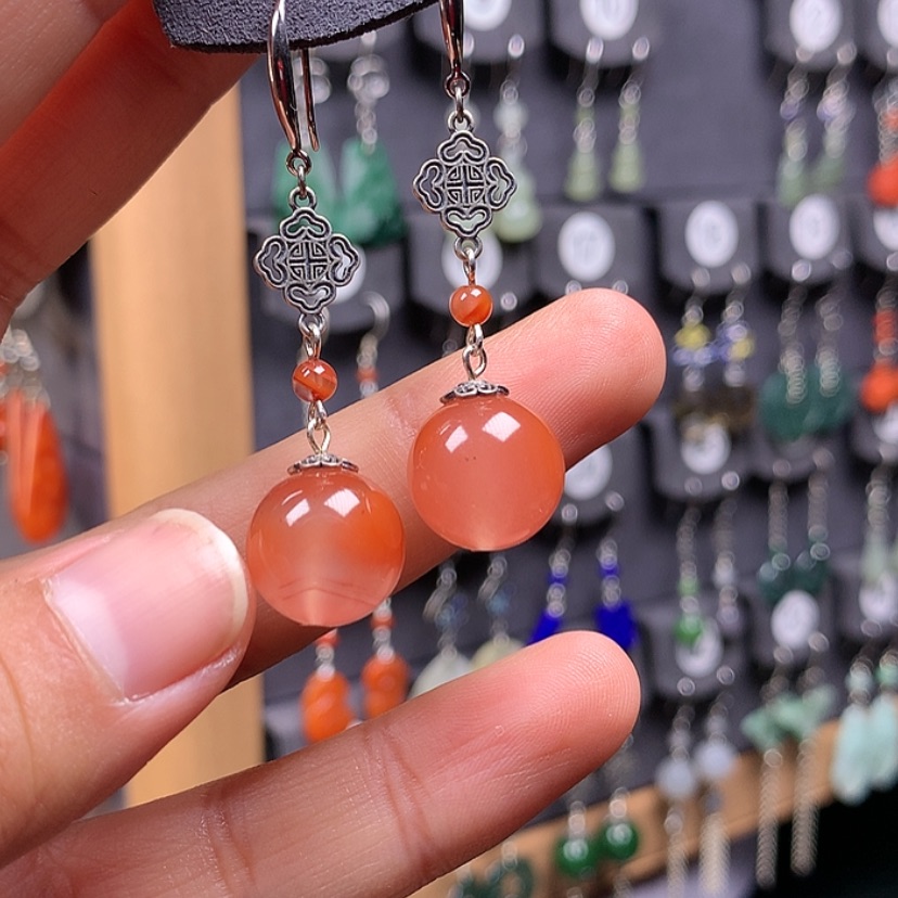 【闪购商品】南红玛瑙耳饰银S925镶嵌