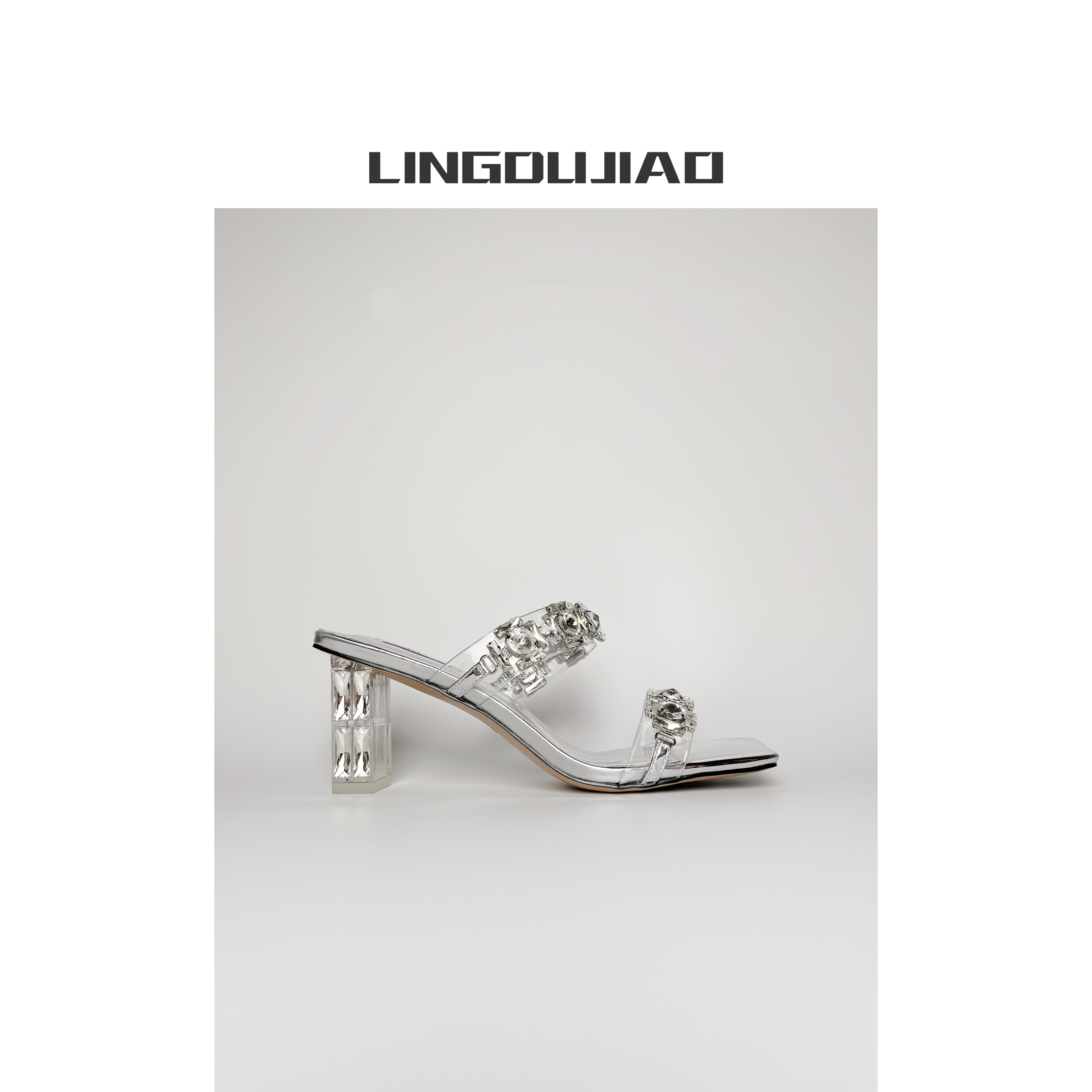LINGDUJIAO/零度角【金属皮胶片钻饰粗跟凉鞋】58861-207/8cm