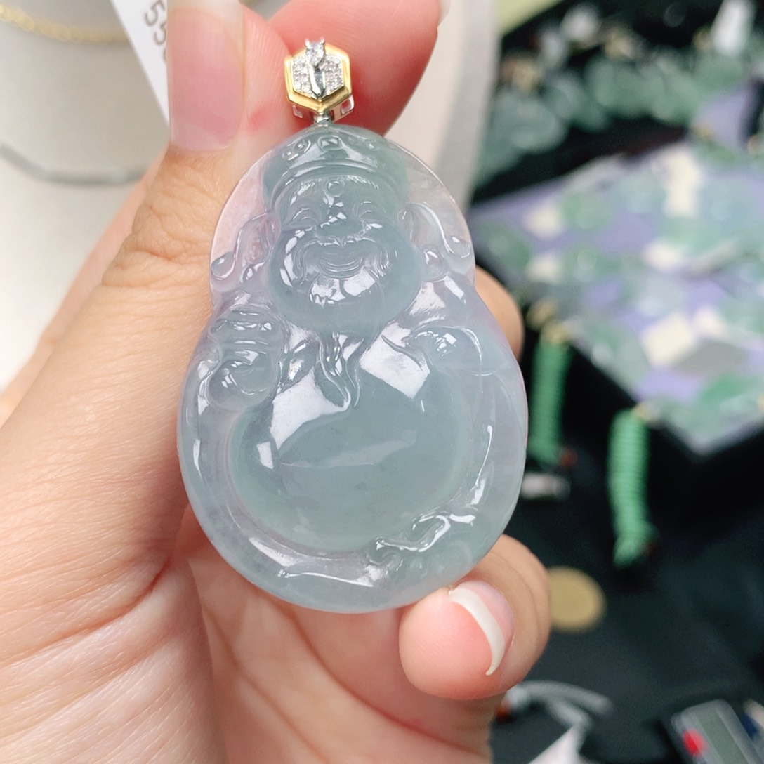 颈饰18K金镶嵌翡翠H*n财神爷