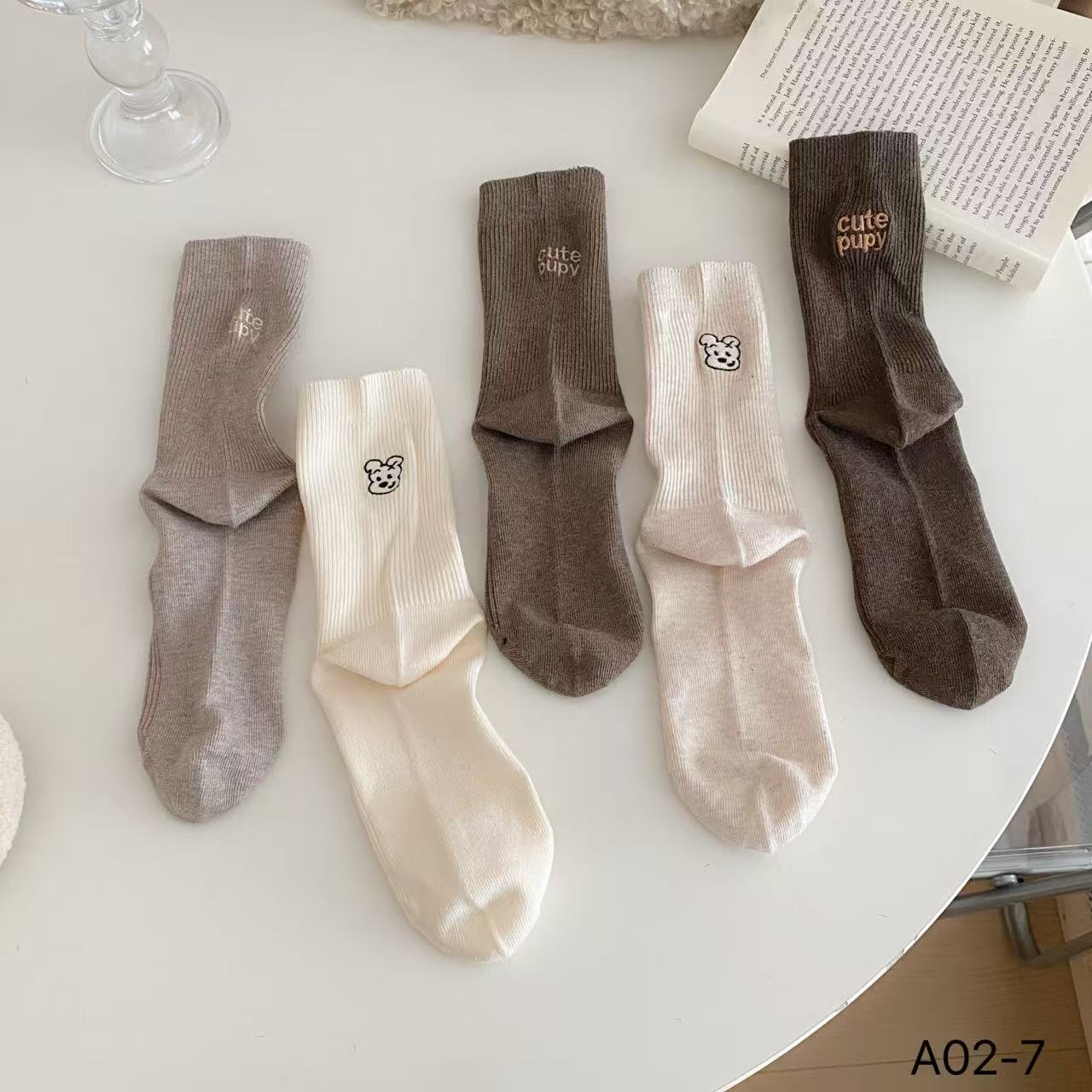 中筒袜中筒学院风秋季蝴蝶结女女士灰色袜子常规款