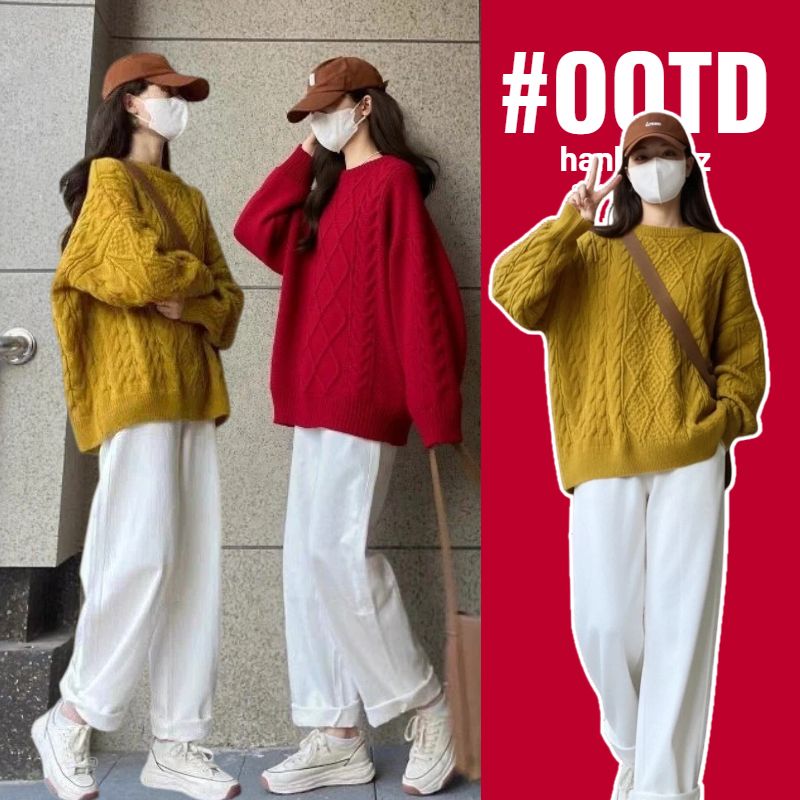 孕妇秋冬毛衣2025新款时尚洋气时髦显瘦红色毛衣时尚麻花针织上衣