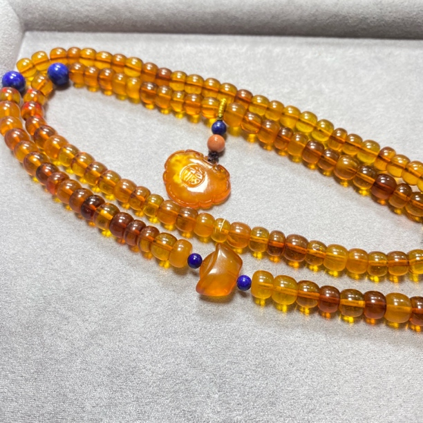 欧洲回流老金珀老型珠多圈108项链