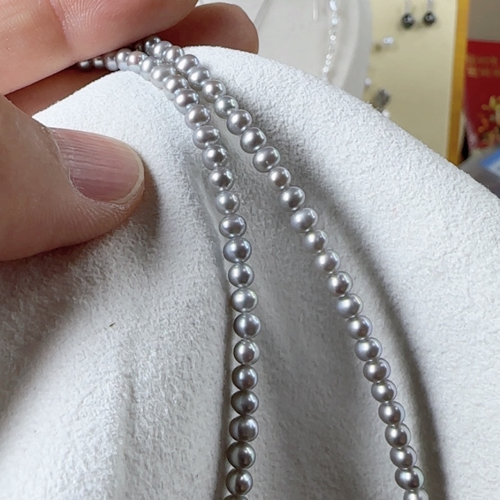 淡水珍珠卡4左右淡水灰珠银S925镶嵌李*景