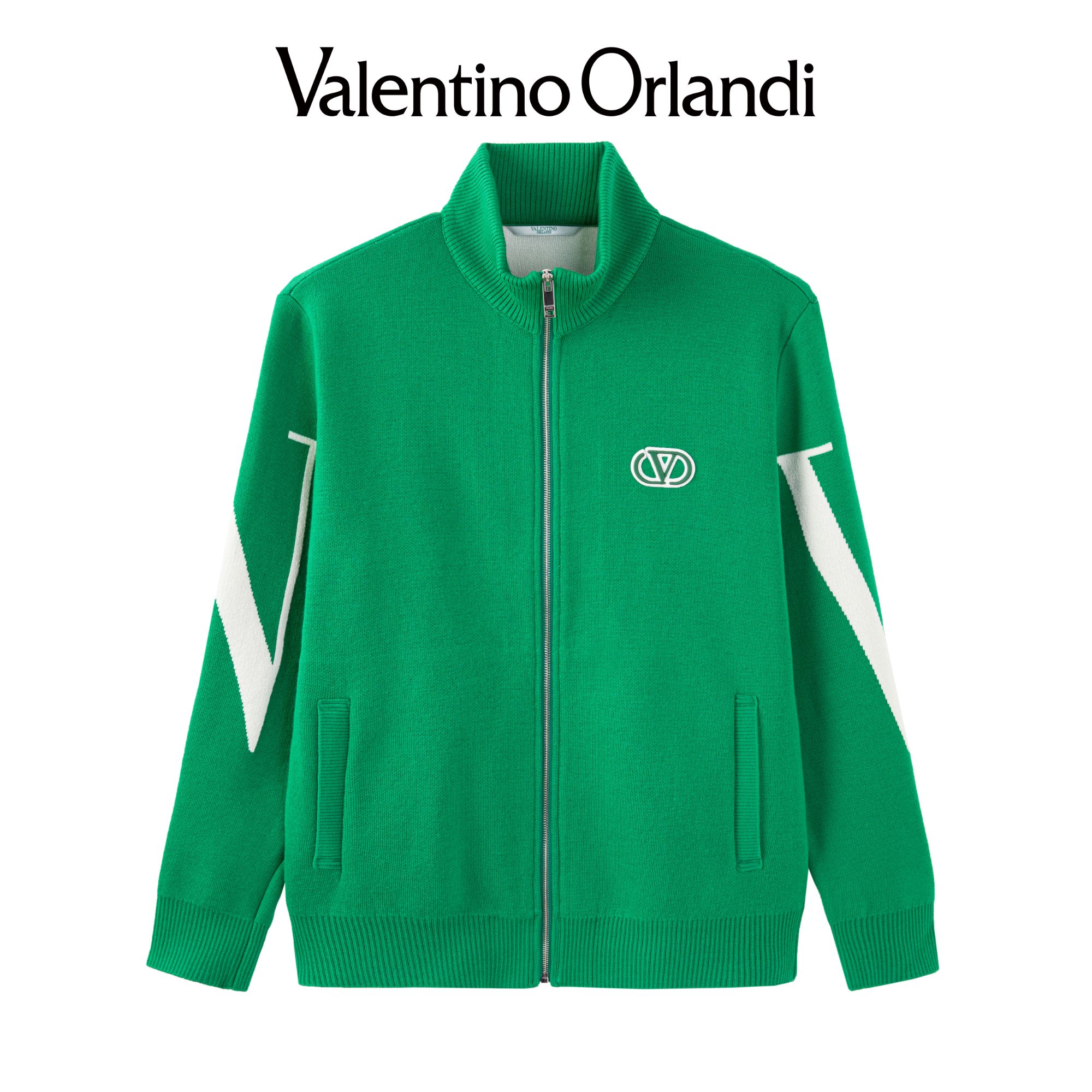 Valentino orlandi男士秋冬B版时尚刺绣小标立领绵羊毛针织开衫