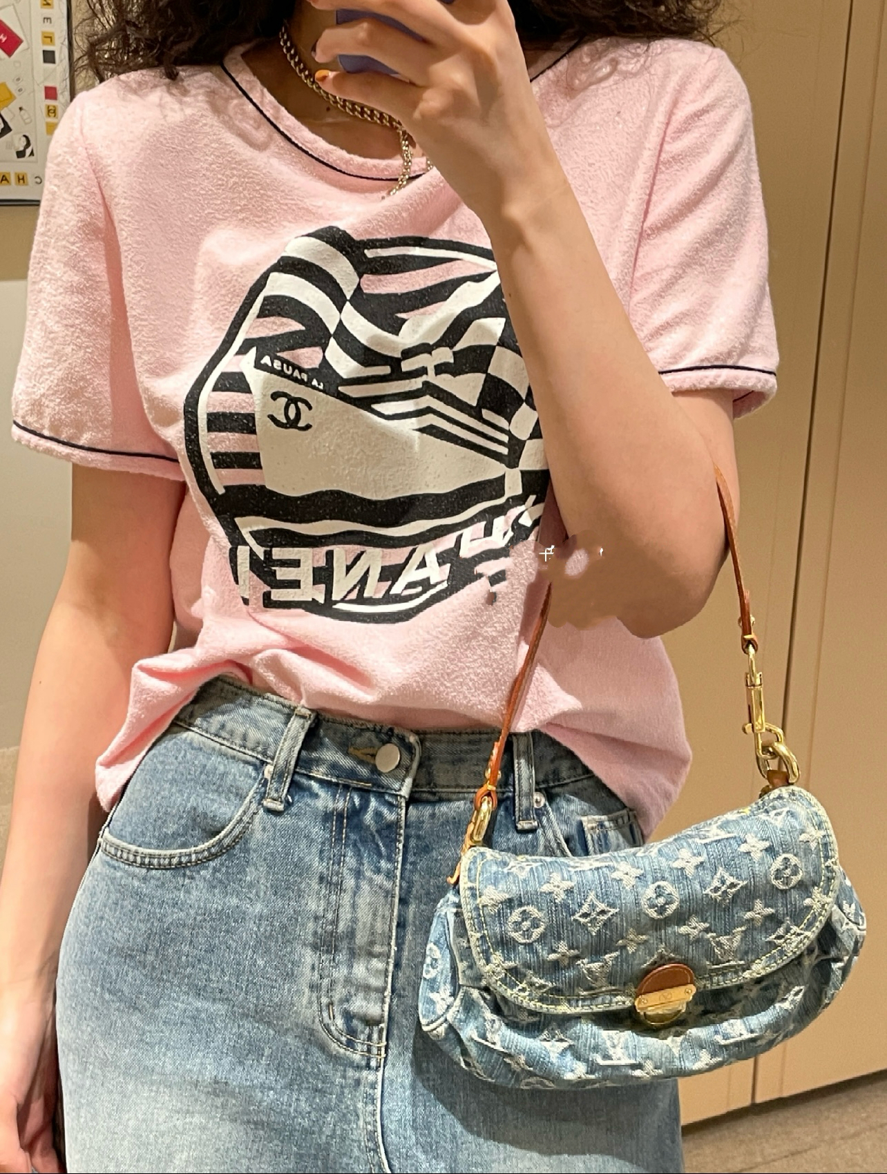 95新 Chanel/香奈儿  yy零二五零 棉 邮轮系列粉色条纹短袖 38码