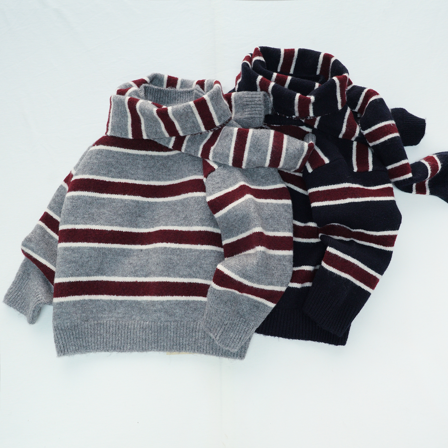 波波龙男女童秋冬时尚百搭长袖针织衫横条纹舒适毛衣M25350659