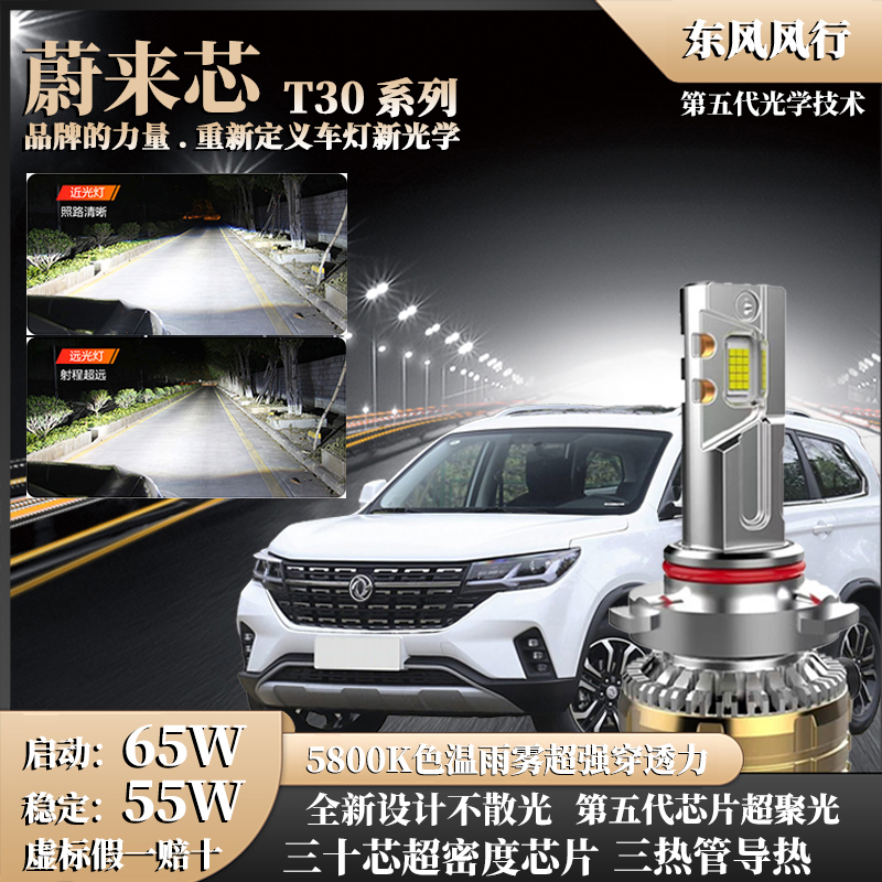 【东风风行65W】3铜管激光30芯汽车LED大灯菱智M3M5V3景逸X5S500SX6