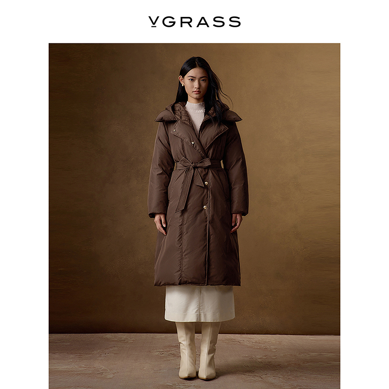 【晨粉专享价】VGRASS维格娜丝冬季新款90鹅绒风衣式假两件羽绒服