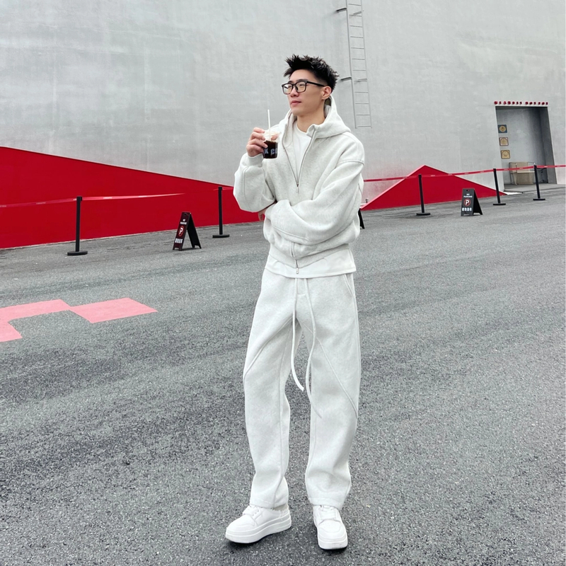 LUCHONG【超重磅】Boxy500g美式简约短款连帽开衫显腿长卫衣套装