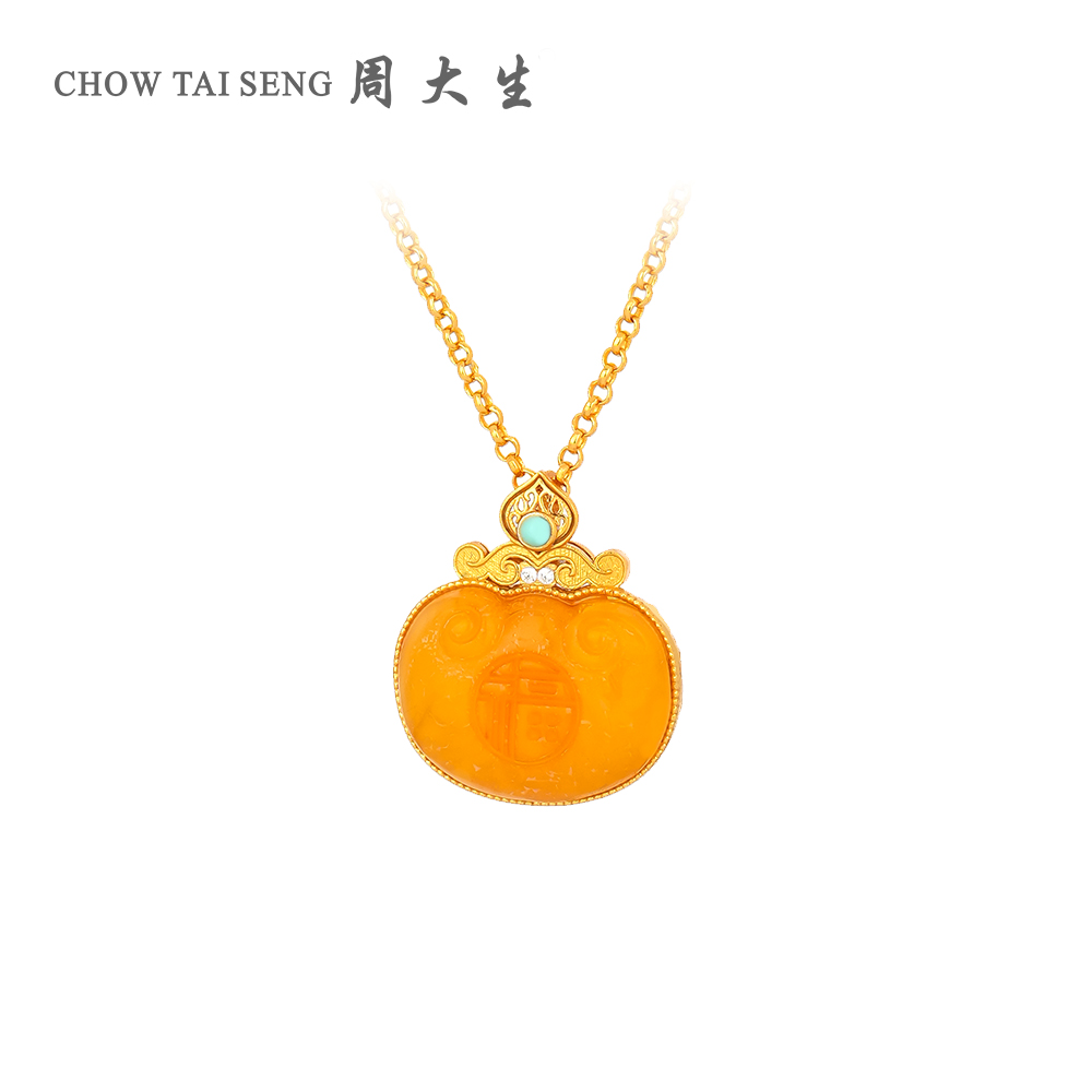 周大生福运连连项链镂空蜜蜡小福袋轻奢百搭气质女款项链送女友